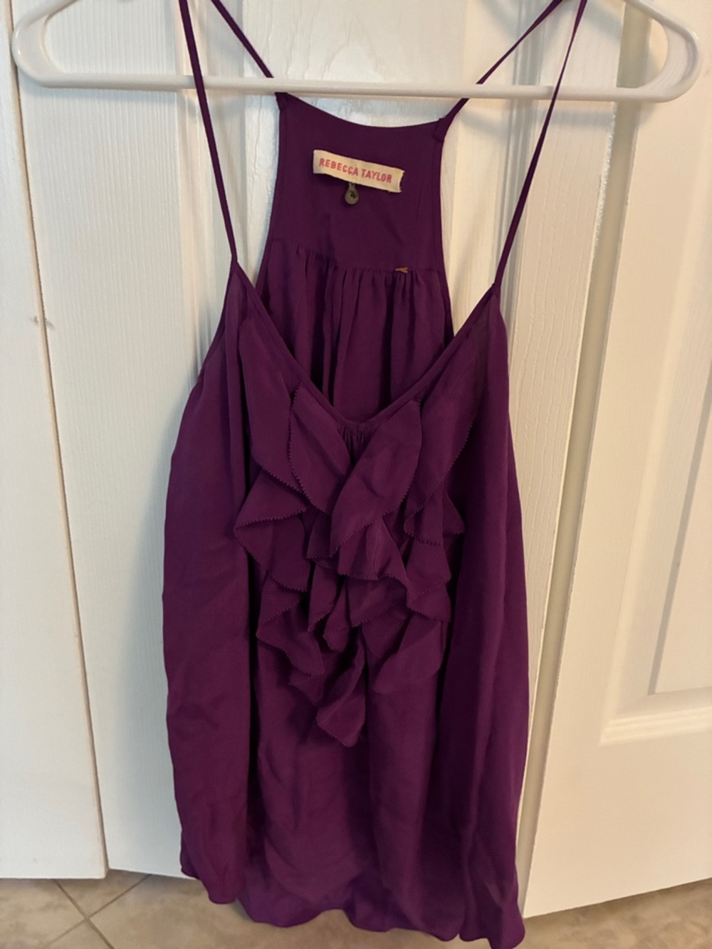 Rebecca Taylor Plum Ruffled Spaghetti-Strap Camisole